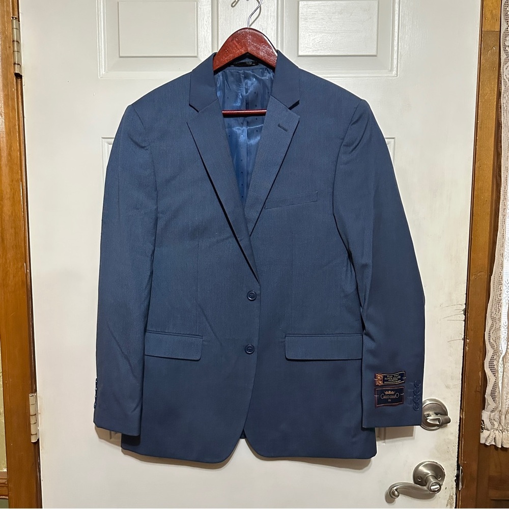 Carlo Lusso 150 Suit Blazer Jacket Mens 40‎ R Pattern Blue Microtech